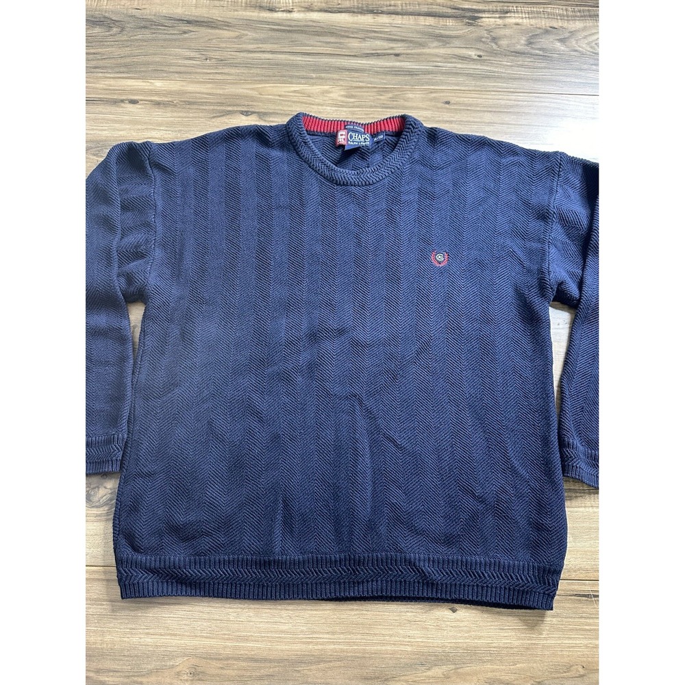 Chaps Ralph Lauren Hand Framed Knit Blue Sweater‎ Men's Size XL Vintage